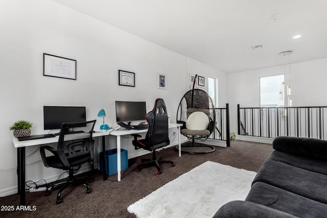 office featuring dark colored carpet