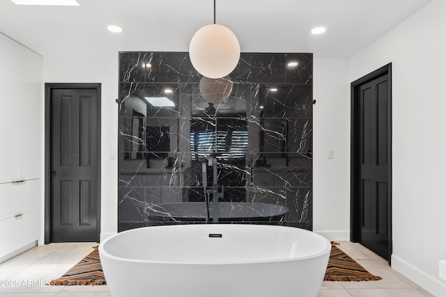 101 E Linger Ln, Phoenix, AZ 85020 - bathroom featuring recessed lighting, a soaking tub, baseboards, tile patterned flooring, and a shower