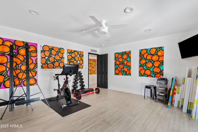 101 E Linger Ln, Phoenix, AZ 85020 - workout area with wood finished floors, a ceiling fan, recessed lighting, and baseboards