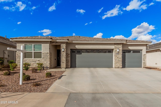 prairie-style house with a garage