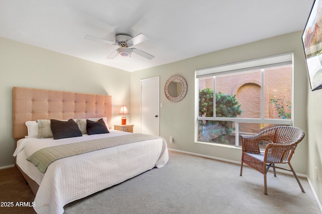 bedroom featuring carpet and ceiling fan