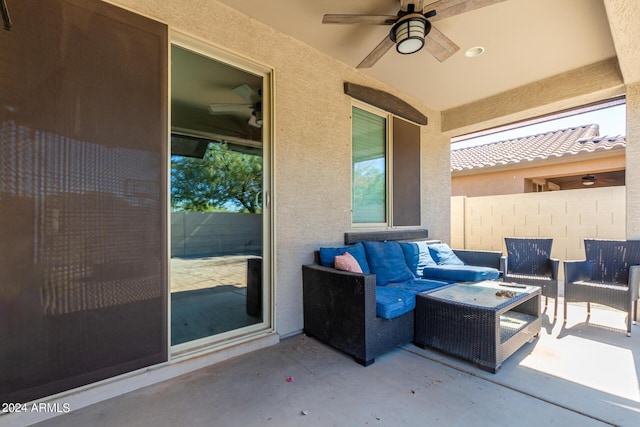 1952 N 212th Ln, Buckeye, AZ 85396 - view of patio featuring fence, ceiling fan, and outdoor lounge area
