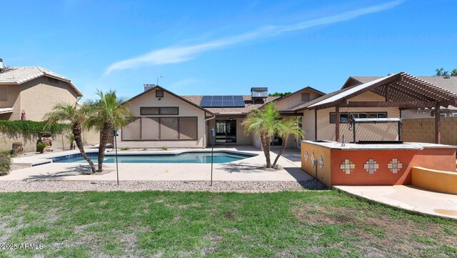 6457 E Encanto St, Mesa, AZ 85205 - view of swimming pool featuring a patio, a pergola, a fenced backyard, a yard, and a fenced in pool