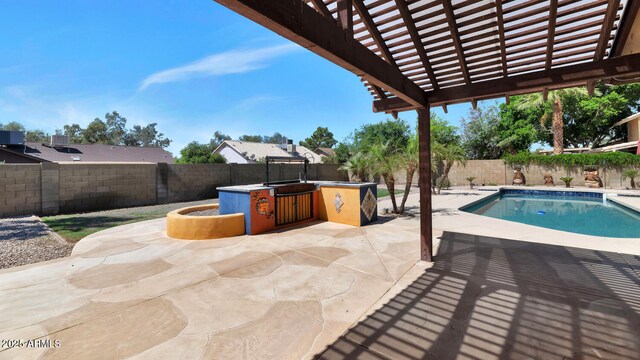 6457 E Encanto St, Mesa, AZ 85205 - view of pool featuring a patio area, a pergola, a fenced in pool, and a fenced backyard