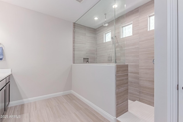 2881 N Riverside Dr, Florence, AZ 85132 - full bath with vanity, walk in shower, baseboards, and recessed lighting