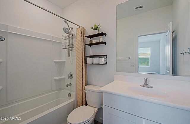 41600 W Dusty Creek Dr, Maricopa, AZ 85138 - bathroom with visible vents, shower / tub combo, toilet, and vanity