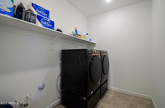 41600 W Dusty Creek Dr, Maricopa, AZ 85138 - laundry area with baseboards, visible vents, separate washer and dryer, and laundry area