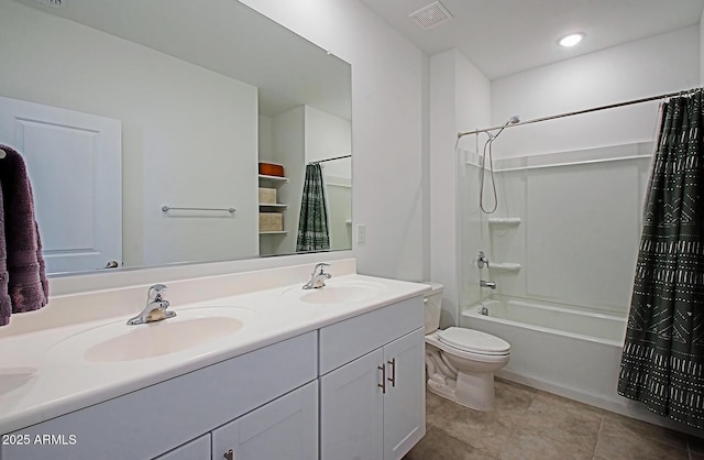 41600 W Dusty Creek Dr, Maricopa, AZ 85138 - bathroom with visible vents, shower / tub combo, double vanity, and a sink