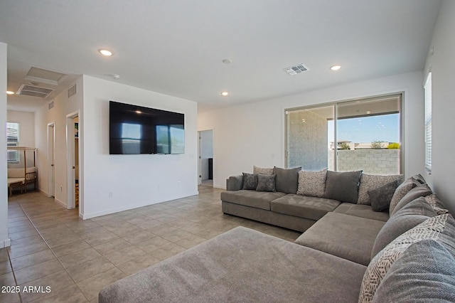 41600 W Dusty Creek Dr, Maricopa, AZ 85138 - tiled living area featuring visible vents, recessed lighting, and baseboards