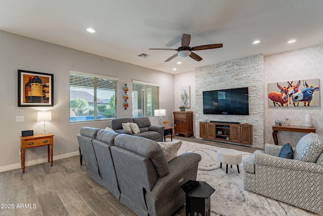 10207 W Hedge Hog Pl, Peoria, AZ 85383 - living area with a ceiling fan, wood finished floors, baseboards, and recessed lighting