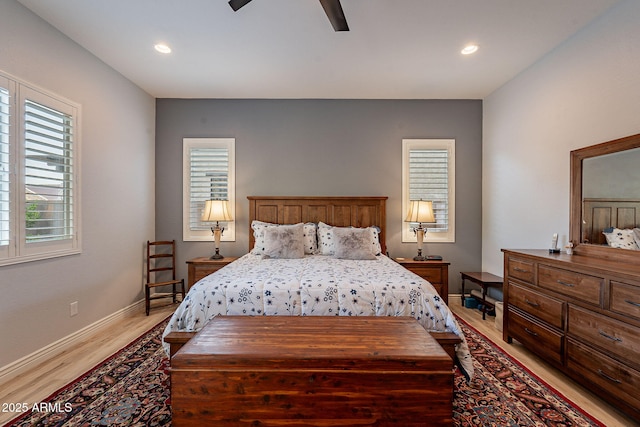10207 W Hedge Hog Pl, Peoria, AZ 85383 - bedroom with light wood-style flooring, recessed lighting, baseboards, and ceiling fan