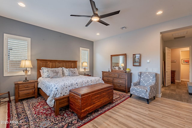 10207 W Hedge Hog Pl, Peoria, AZ 85383 - bedroom featuring light wood-style floors, baseboards, recessed lighting, and a ceiling fan