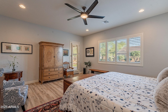 10207 W Hedge Hog Pl, Peoria, AZ 85383 - bedroom with light wood-style floors, baseboards, recessed lighting, and a ceiling fan