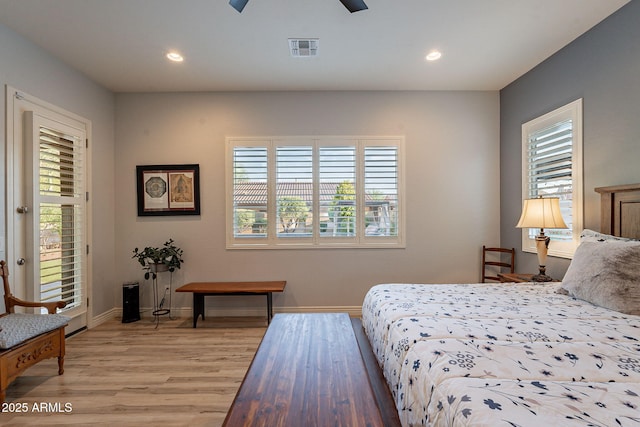 10207 W Hedge Hog Pl, Peoria, AZ 85383 - bedroom with light wood-type flooring, recessed lighting, baseboards, and a ceiling fan