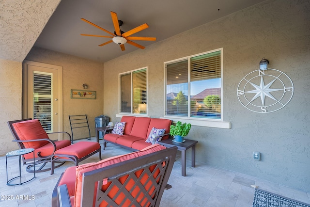 10207 W Hedge Hog Pl, Peoria, AZ 85383 - view of patio featuring an outdoor living space and a ceiling fan
