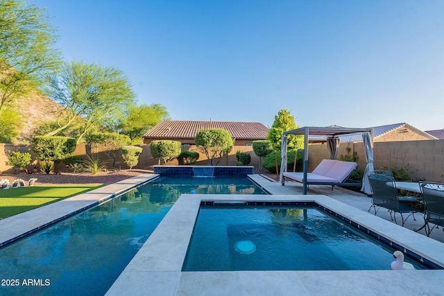 10207 W Hedge Hog Pl, Peoria, AZ 85383 - view of swimming pool with a fenced backyard, a gazebo, and a patio area