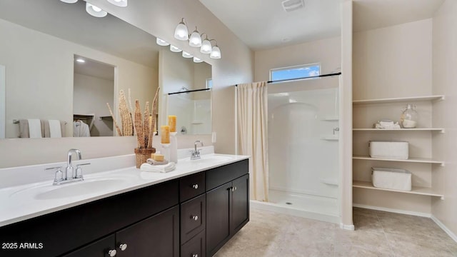 24052 W Pima St, Buckeye, AZ 85326 - bathroom with a shower with curtain, double vanity, and tile patterned flooring