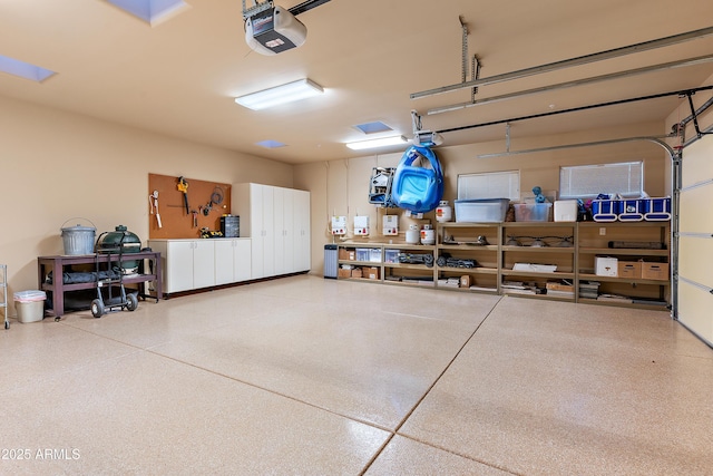 garage with a garage door opener