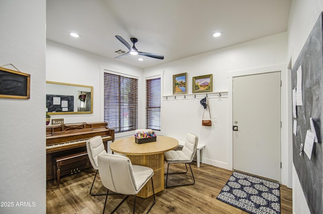 4609 E Ironhorse Rd, Gilbert, AZ 85297 - dining room with a ceiling fan, wood finished floors, and recessed lighting
