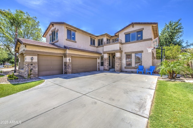 4609 E Ironhorse Rd, Gilbert, AZ 85297 - view of front of home with a garage, stucco siding, driveway, and stone siding
