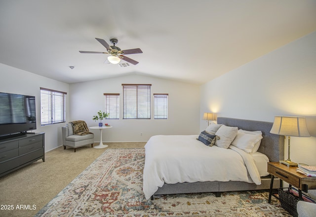 4609 E Ironhorse Rd, Gilbert, AZ 85297 - carpeted bedroom featuring vaulted ceiling, multiple windows, and a ceiling fan