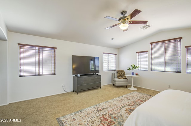 4609 E Ironhorse Rd, Gilbert, AZ 85297 - bedroom with carpet flooring, lofted ceiling, and a ceiling fan