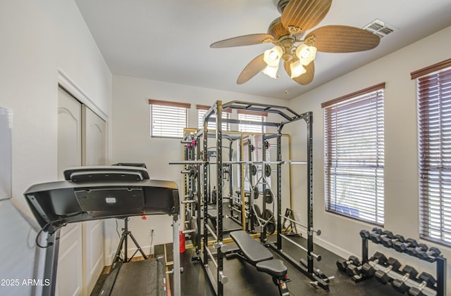 4609 E Ironhorse Rd, Gilbert, AZ 85297 - exercise room featuring ceiling fan and baseboards