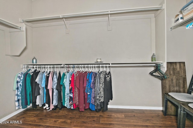 walk in closet featuring dark wood-type flooring