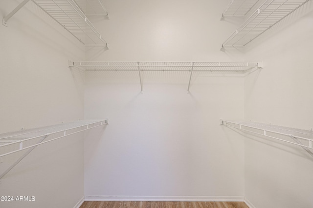 walk in closet with light hardwood / wood-style flooring