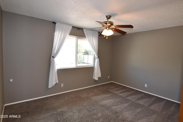 5720 E University Dr, Mesa, AZ 85205 - empty room with a ceiling fan, dark carpet, a textured ceiling, and baseboards