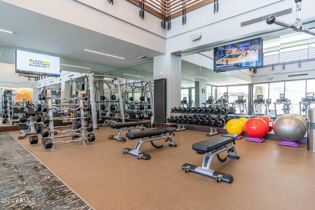 26404 W Zachary Dr, Buckeye, AZ 85396 - exercise room featuring a high ceiling and visible vents