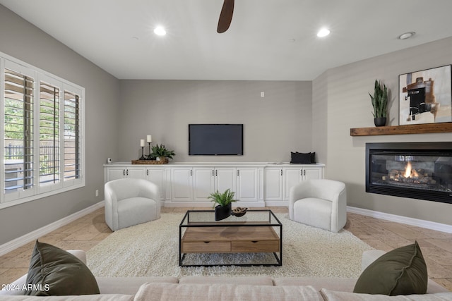 living room featuring ceiling fan