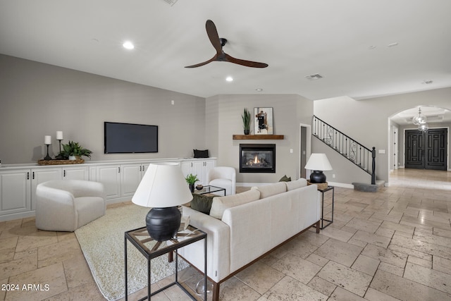 living room with ceiling fan