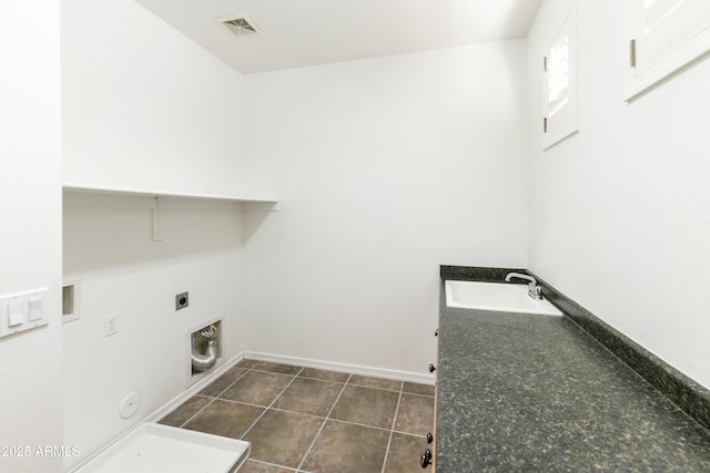 washroom featuring hookup for an electric dryer, laundry area, washer hookup, a sink, and visible vents