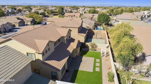 aerial view featuring a residential view and a mountain view