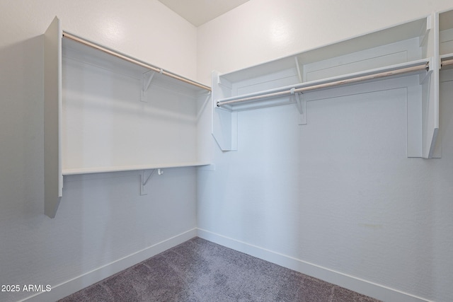 spacious closet featuring dark carpet