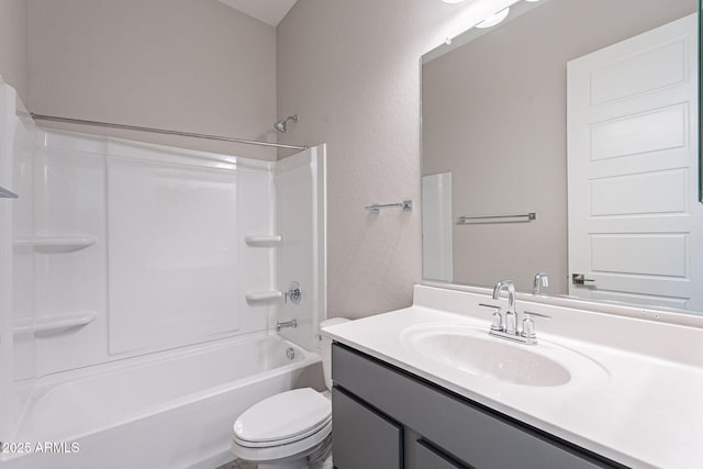 full bathroom featuring vanity, shower / bath combination, and toilet