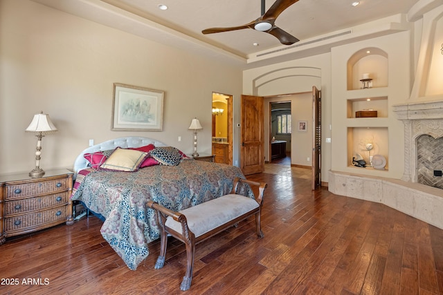 11550 E Paradise Ln, Scottsdale, AZ 85255 - bedroom featuring hardwood / wood-style flooring, recessed lighting, baseboards, and a ceiling fan