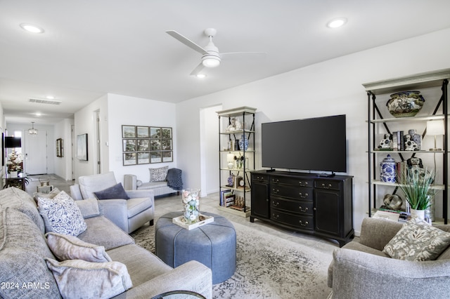 living room featuring ceiling fan