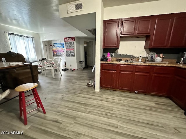 kitchen with light hardwood / wood-style floors and sink