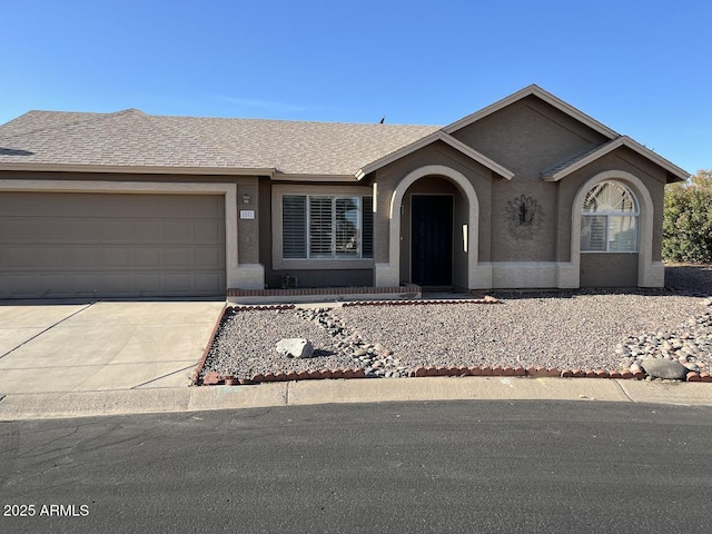 1501 E Colonial Dr, Chandler, AZ 85249 - ranch-style house featuring stucco siding, an attached garage, concrete driveway, and a shingled roof