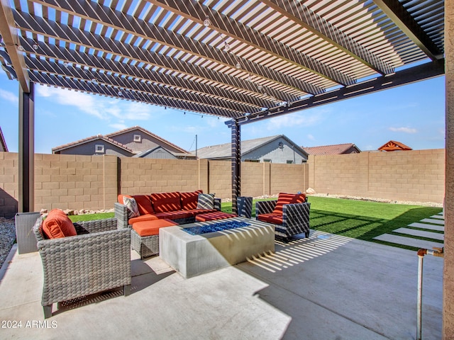 view of patio with outdoor lounge area and a pergola