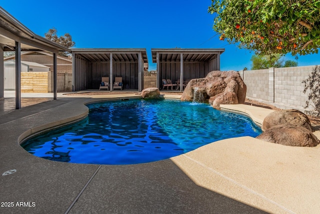 view of pool featuring a fenced in pool, a patio, and a fenced backyard