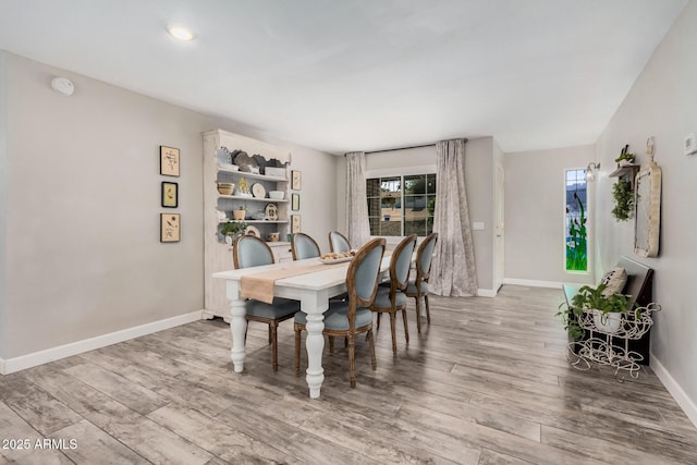 dining room featuring wood finished floors, baseboards, and a wealth of natural light