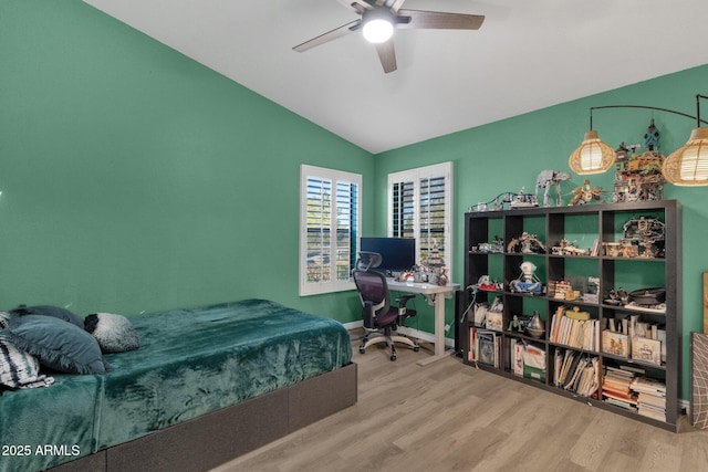 15011 N 45th Pl, Phoenix, AZ 85032 - bedroom featuring lofted ceiling, hardwood / wood-style floors, and ceiling fan