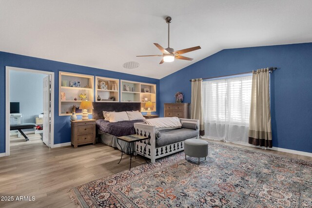 15011 N 45th Pl, Phoenix, AZ 85032 - bedroom with lofted ceiling, hardwood / wood-style flooring, and ceiling fan