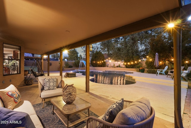 15011 N 45th Pl, Phoenix, AZ 85032 - view of patio featuring an outdoor living space and pool water feature