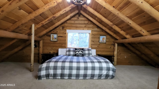 12814 E Dream Acres Ln, Parks, AZ 86018 - carpeted bedroom featuring wood ceiling and log walls