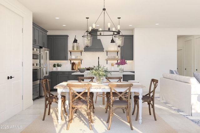 dining room with recessed lighting