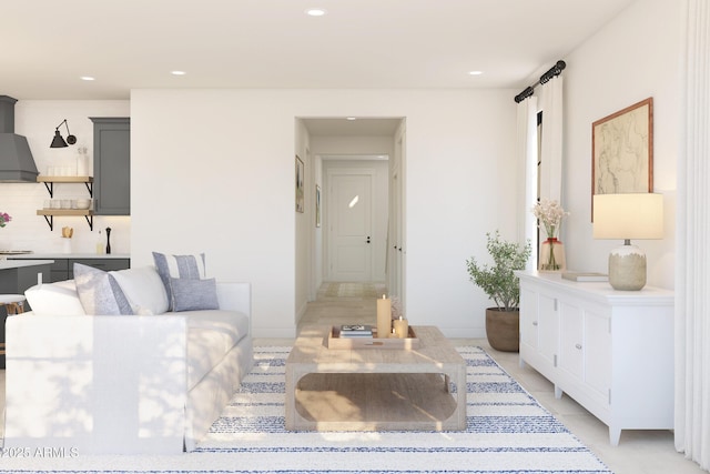 living room featuring recessed lighting